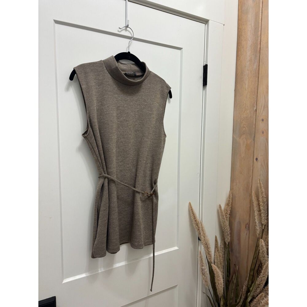 Zara Mock Neck Sleeveless Belted Tunic